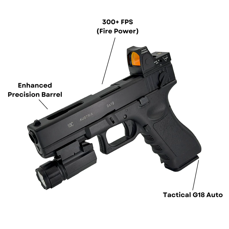 "G18 Auto Tactical" Competition Custom Pistol - Gel Blaster (Metal)