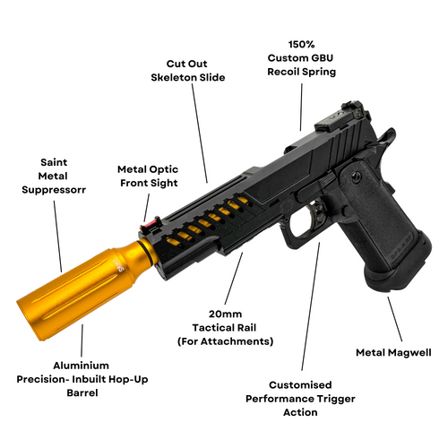 "Gold $lappa" Competition Custom Hi-Capa - Gel Blaster (Metal) - Designed with premium attachments, its built to dominate on the field while making you the center of attention.