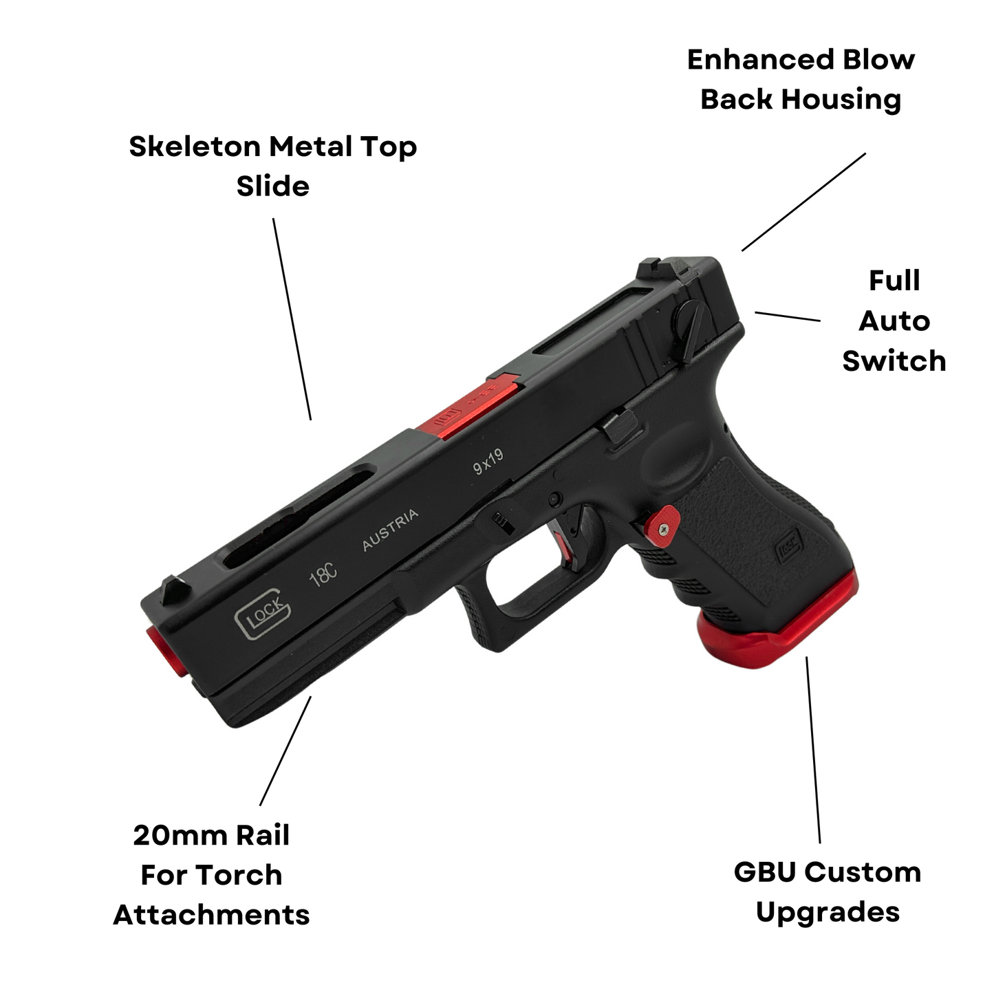 "Glizzy Red" Competition Custom Pistol - Gel Blaster (Metal)