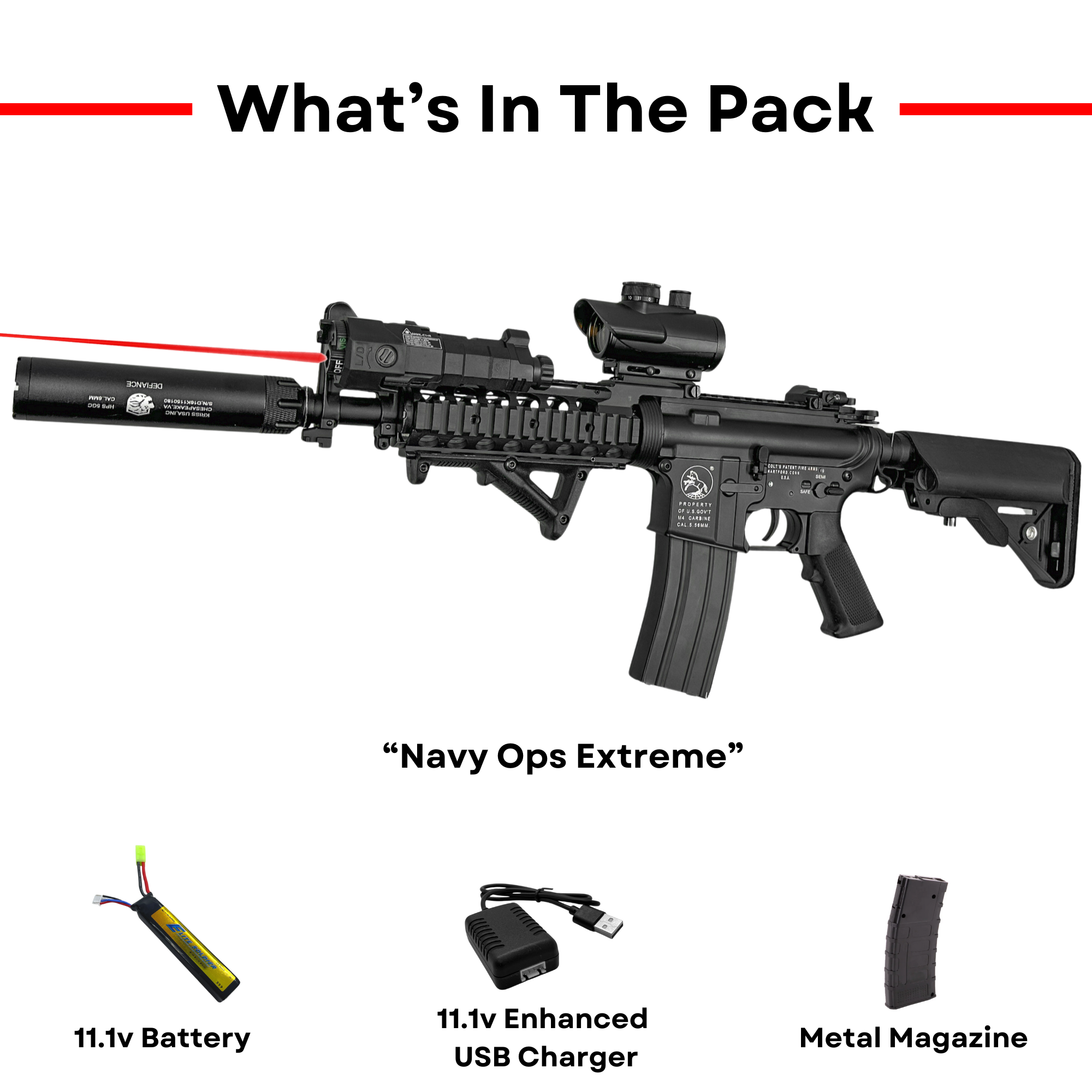 "Navy Ops Extreme" (Black) Double Bell Comp GBU Custom - Gel Blaster (Metal)