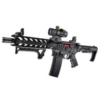 MK5-L Tactical Rifle - Gel Blaster - Blaster Features Solid Weight and Feel Strong, Durable Finish 15 m Shooting Range 15 Shots Per Second Firing Rate Full Auto, Semi & Safe Firing Modes Magazine Capacity: Approximately 200 Gel Balls Construction: Nylon, ABS Plastic In The Bundle MK5-L Tactical - Gel Blaster 1 x 7.4v Battery/ Mag 1 x M4 Magazine 1 x USB Charging Cord 20mm Tactical Rail For Attachments Safety Glasses Cocking Handle Fire Power Velocity: 150+ Feet Per Second (FPS)