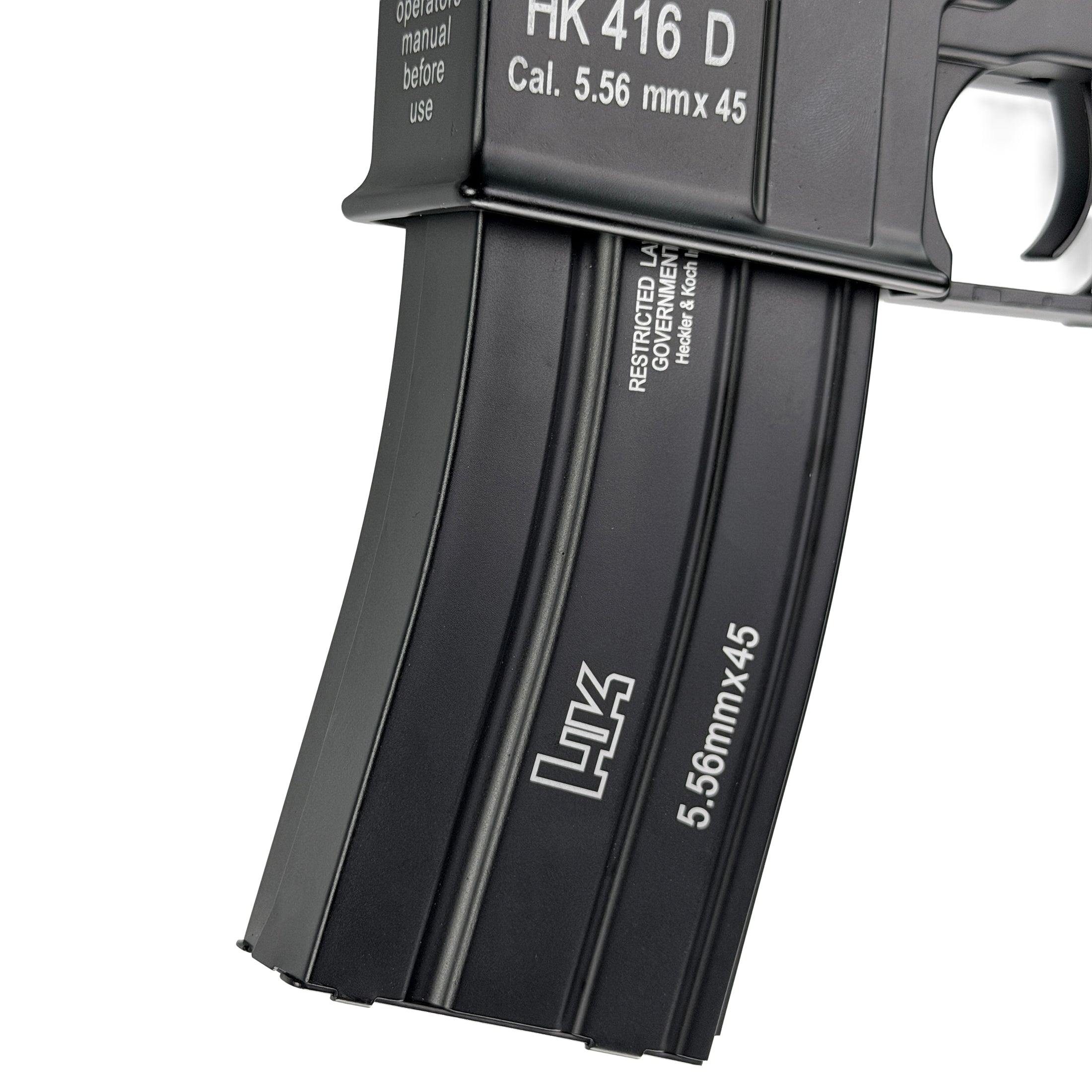 HK416 Tactical Stage 2 GBU Custom  Gel Blaster - Blaster Features Alloy 7.4mm Inner Barrel GBU Custom Predator Hop-Up Honey Comb Suppressor 11.1v Performance Battery 10" Quad Rail Hand Guard CTR Nylon Buttstock 552 Holographic HK416 Style Polymer Pistol Grip SLR Outer Barrel Metal V2 Trigger Green O ring M110 SHS Upgraded Spring Firing Power 300+ Feet Per Second (FPS) Package Includes 1 x "HK416 Tactical" Custom Blaster1 x 11.1v Battery1 x USB Enhanced Charger1 x Double Bell M4 Magazine