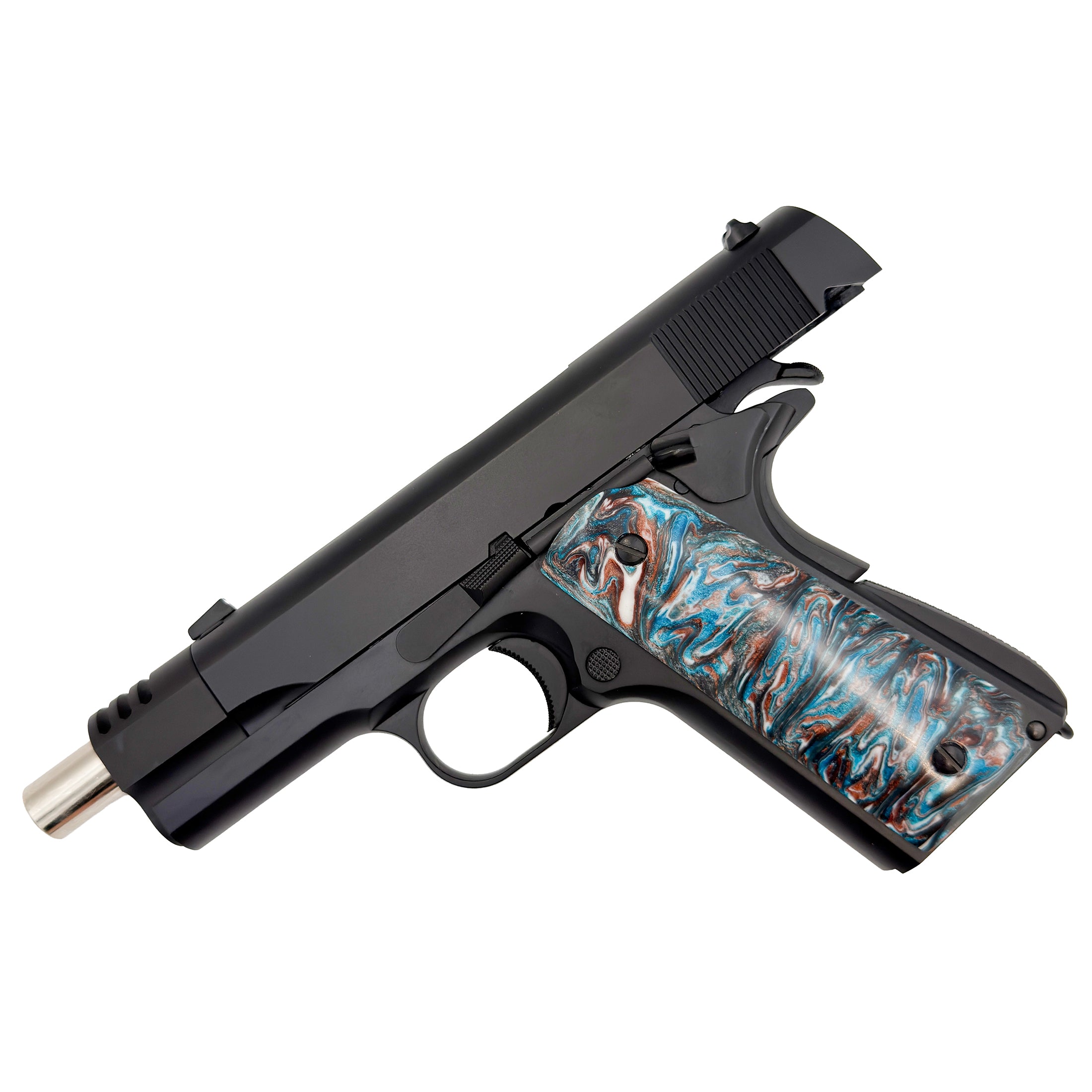 Tidal Phantom 1911 GBU Custom  Gel Blaster - Built with an extended barrel and performance compensator, it delivers smooth cycling, controlled follow up shots and classic 1911 precision with standout style.