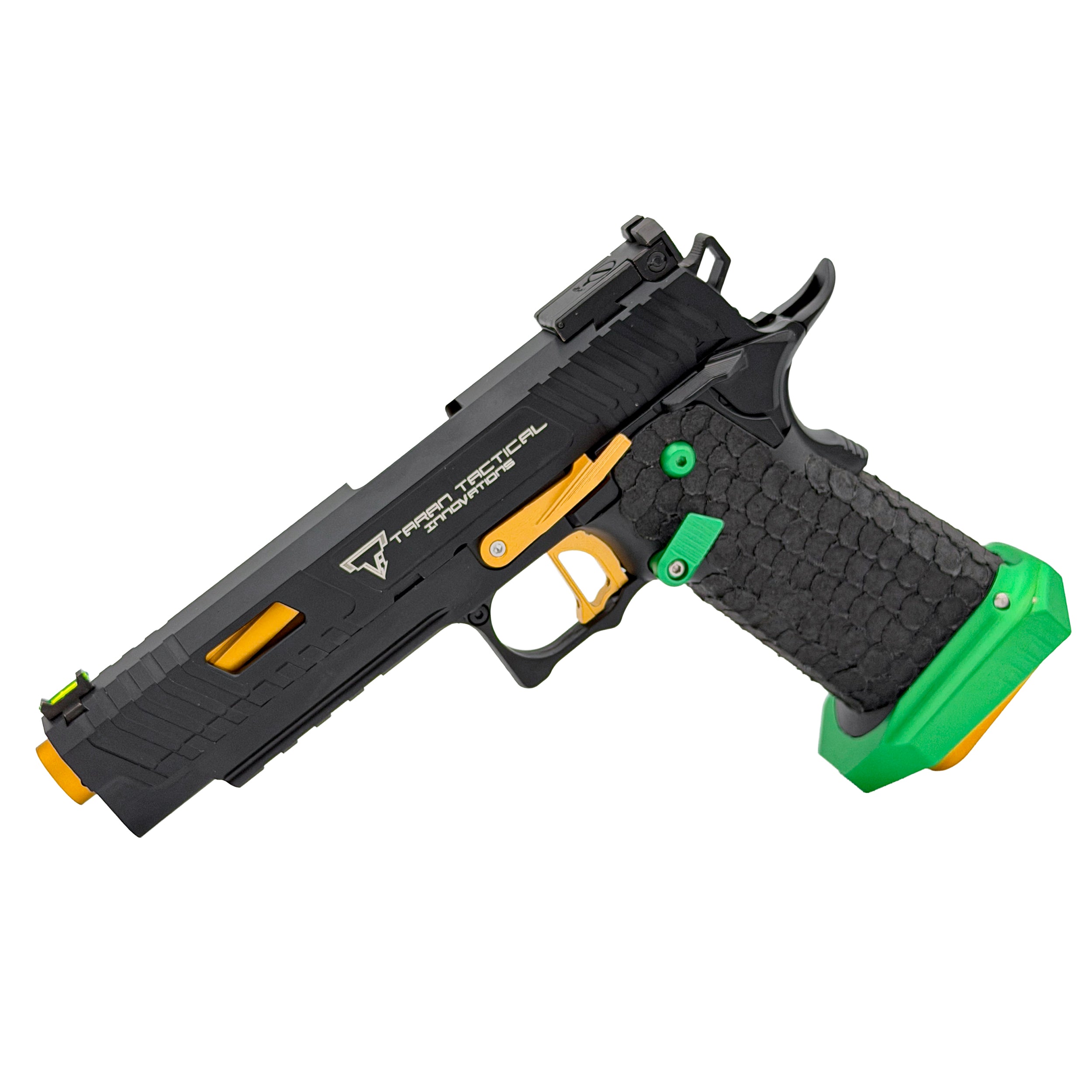 Emerald Reaper Tactical Hi Capa GBU Custom  Gel Blaster - Emerald Reaper Tactical Hi Capa GBU Custom  Gel Blaster blends a stealth matte black finish with striking oil slick accents for a bold competition look.