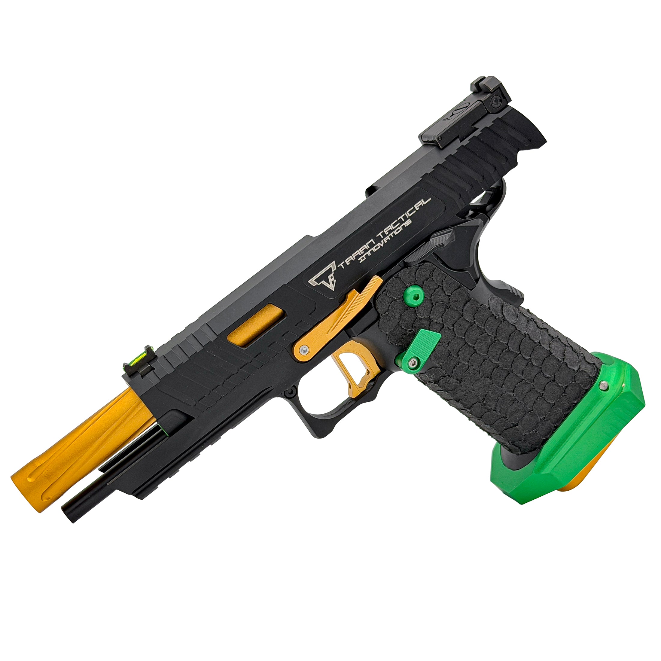 Emerald Reaper Tactical Hi Capa GBU Custom  Gel Blaster - Tuned for fast cycling, crisp recoil and lightning quick reloads, this custom sidearm delivers smooth control, sharp response and standout performance on the field.