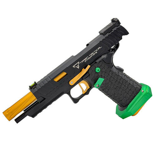 Emerald Reaper Tactical Hi Capa GBU Custom  Gel Blaster - Tuned for fast cycling, crisp recoil and lightning quick reloads, this custom sidearm delivers smooth control, sharp response and standout performance on the field.