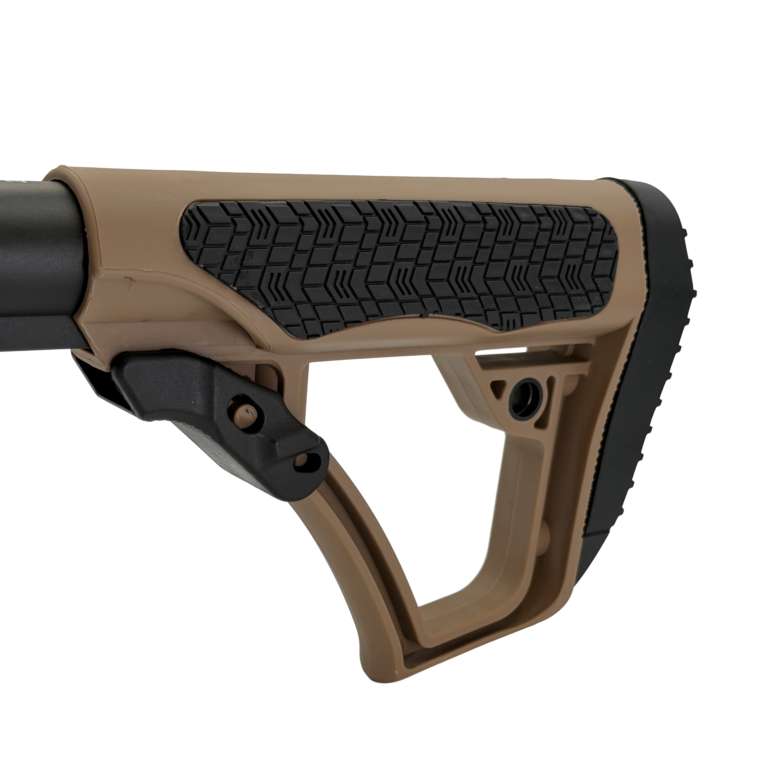 Daniel Defence Stock - front view - Daniel Defence style adjustable buttstock delivering a lightweight, ergonomic feel with solid lock-up for improved comfort and control on your gel blaster build.