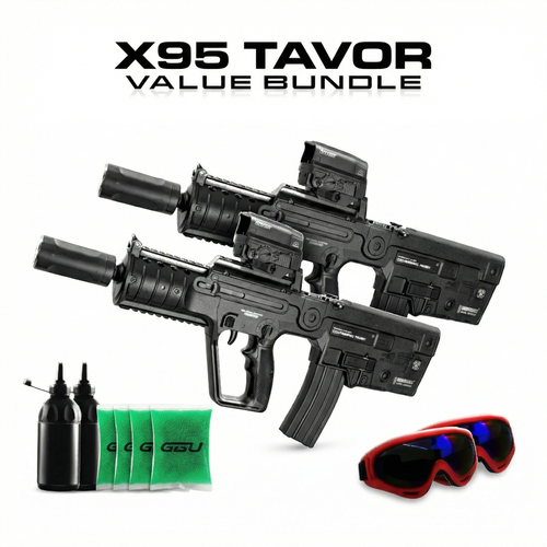 X95 Tavor Gel Blaster Bundle  With Light-Up Tracer Unit - Introducing the All-New Tavor X95 Gel Blaster Bundle2x Compact, powerful, and built for action  the Tavor X95 is a solid little beast with a realistic design and impressive features for its price point.