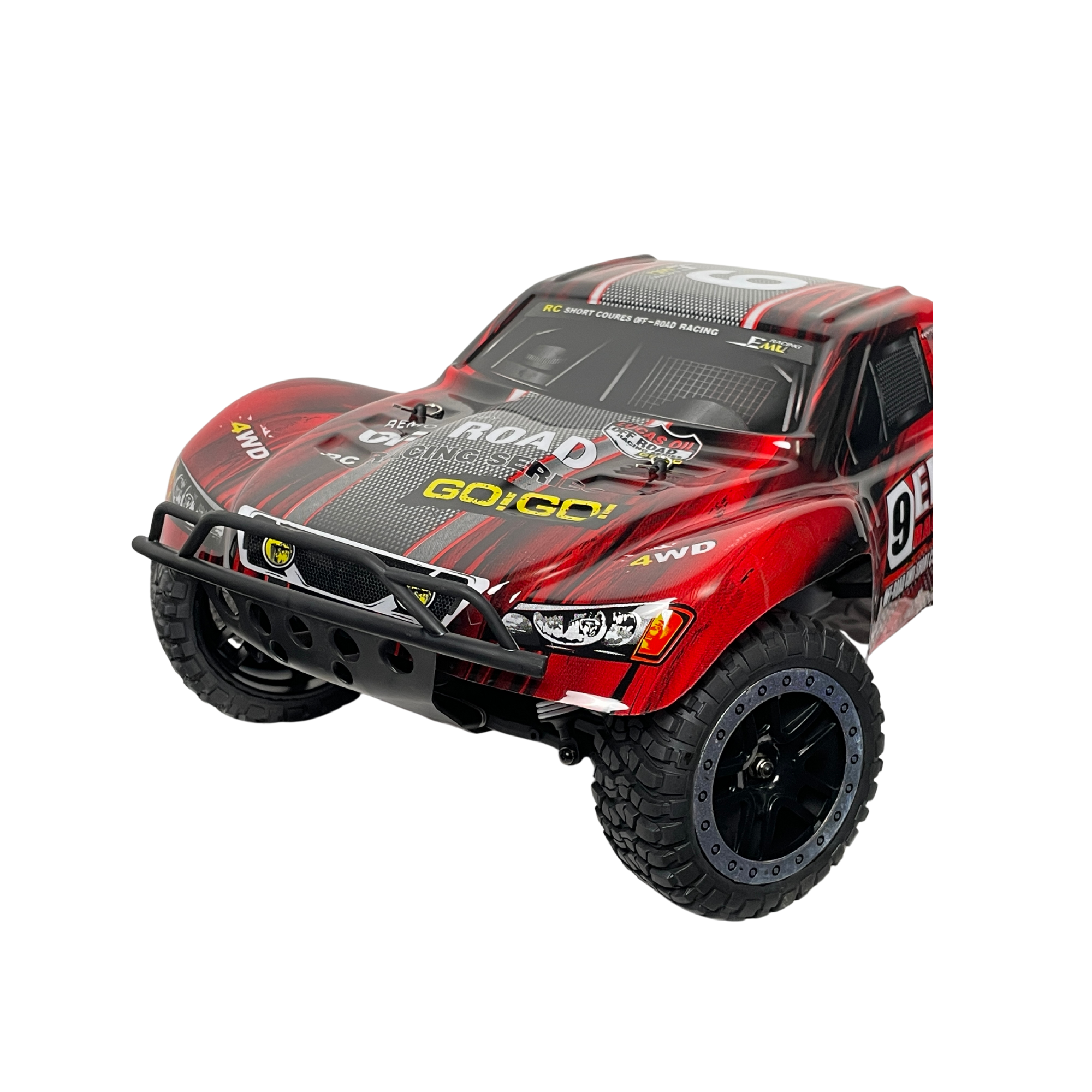 RH EMU 4x4 Brushless 1/10 4WD (Red) - Sporting fully enhanced aluminium brackets and suspension arms for robust and hardcore gameplay and a lightweight body for the ultimate speed and dynamic handling.With a driving range of up to 200m and a speed of up to 50-60km ph you will be sure to have endless amounts of fun with the all new EMU 4x4 brushless RC truck.